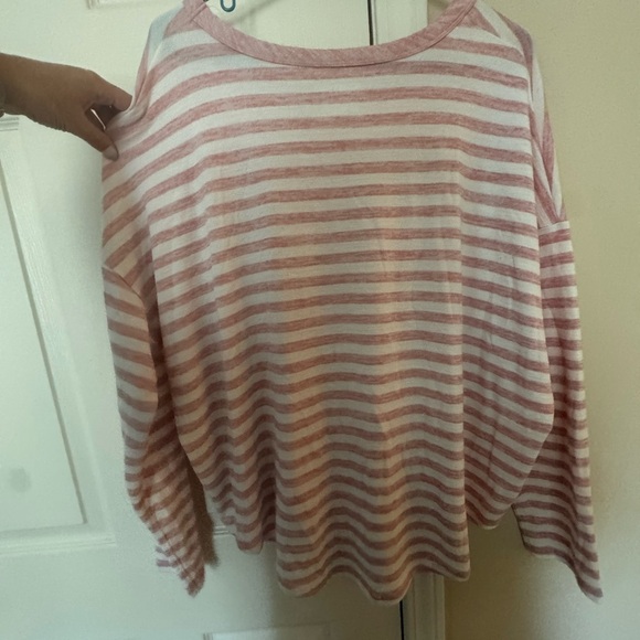 Time and Tru Pink and White Striped Long Sleeve Top - Picture 2 of 4
